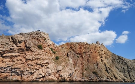 mountain wall - wall, sky, mountain, river