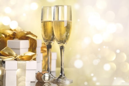 Wine and champagne - new year, xmas, and champagne, ribbon, wine