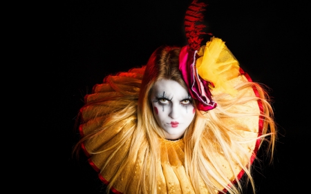 Clown girl - black, clown, yellow, woman, red, model, girl, circus