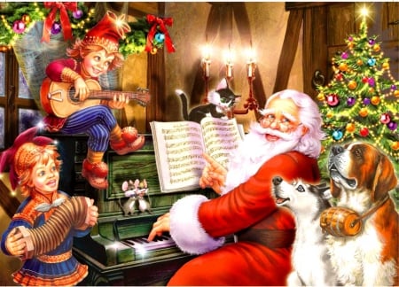 The New Piano Player :) - santa, artwork, music, tree, decoration, christmas