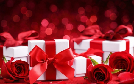 gift with love - roses, romantic, red, gift, love