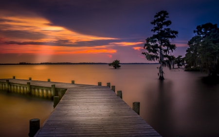 Landscapes - nature, sky, landscape, trees, sunset, bridge