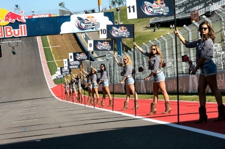 Red Bull Cowgirl - women, fun, girls, models, female, boots, cowgirls, outdoors, race, flags