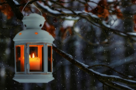 Winter is Coming ♥ - winter, beautiful, photography, snow, candle, lovely, light, lantern, glow, snowflake