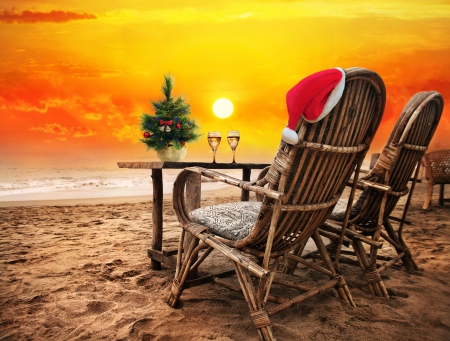 Xmas - sand, beach, sunset, sea, christmas, new year