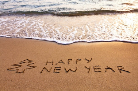 Happy New Year - new year, beach, sea, sand, happy