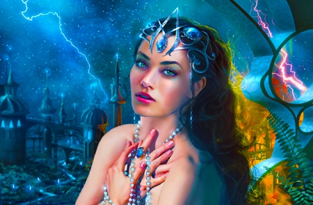 Woman and her Pearls - pearls, beautiful, serene, girl, beauty, fantasy, necklace, digital, woman, jewelry, art