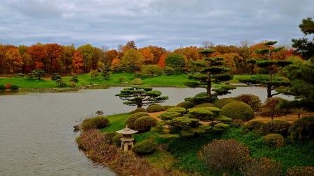 Japanese Garden - sky, autumn, lake, popular, wallpaper, gardens, japanese, japanese gardens, nature, japan, garden