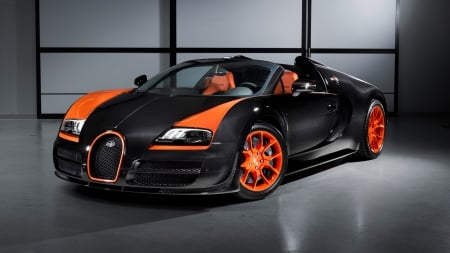 Veyron - supercar, orange, black, carbon