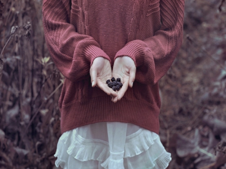 Autumn Song - autumn, berries, girl, female