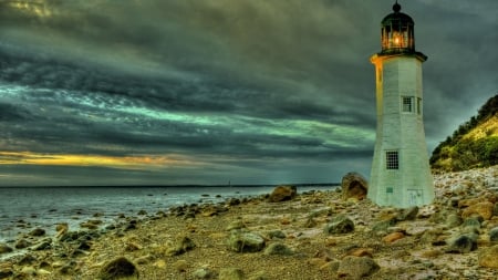 Lighthouse - sea - lighthouse, landscape, sea, rocks