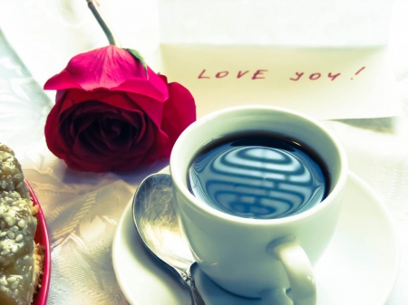 With Love - flower, love, rose, coffee