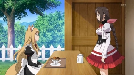 Maid Sama - pretty, anime, kawaii, female, food, scene, shining hearts, nice, apron, bread, anime girl, beautiful, girl, table, beauty, tea, lovely, maid, sweet, cute, adorable