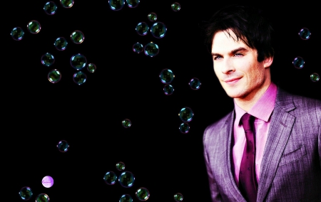 Ian Somerhalder - actor, by cehenot, tv series, pink, man, vampire diaries, black, bubbles, Ian Somerhalder, Damon