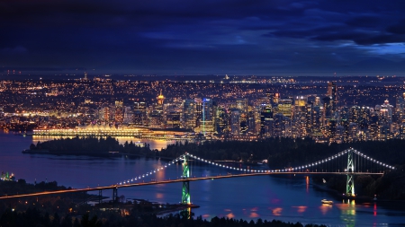 Downtown Vancouver at Night - architecture, cityscapes, vancouver, bridges