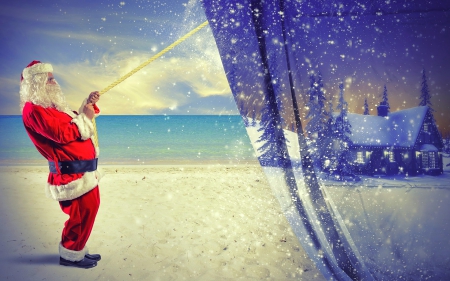 Coming home - winter, summer, beach, beautiful, santa claus, coming home, santa, season, funny, color