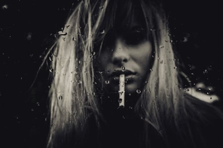 * - smoke, woman, rain, model