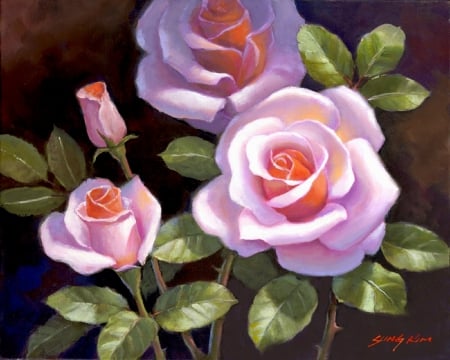 ✿⊱•╮Pink_Roses╭•⊰✿ - roses, creative pre-made, beautiful, paintings, pink roses, colors, lovely, flowers, lovely still life, nature, beloved valentines, love four seasons, draw and paint