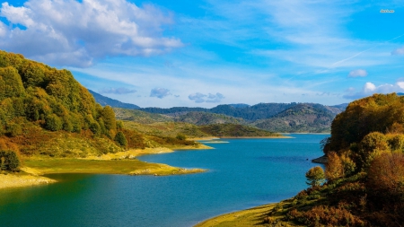 Blue Skies over Forest Lake - lakes, lake, forests, trees