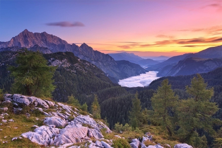 German Alps - nature, fun, cool, forest, river, sunset, mountains