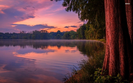 Sunset Reflection over Lake - lake, sunsets, nature, lakes