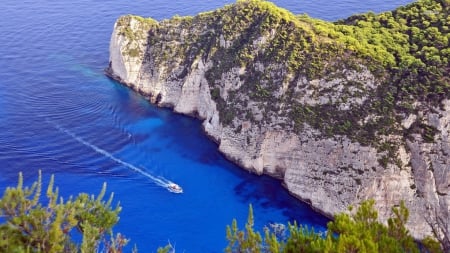 Boat on Blue Sea - nature, oceans, sea, boat