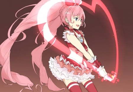 Miracle Heart Arpeggio - nice, female, magic, heart, twintail, pretty cure, simple, anime girl, cure melody, precure, pretty, anime, twin tail, cute, love, adorable, girl, magical girl, twintails, long hair, pink hair, gown, lovely, kawaii, twin tails, pink, plain, sweet, dress