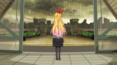 Holy Crap ... It's Pouring - kirisaki, anime, female, scenery, scene, blonde, blond hair, nisekoi, bag, long hair, rain, blond, raining, anime girl, water, girl, blonde hair, wet, kirisaki chitoge, standing, chitoge, rainy, chitoge kirisaki, stand