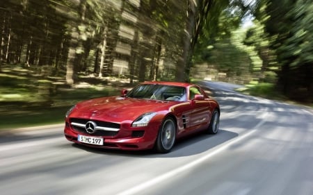 mercedes benz sls amg - fun, forest, car, cool, mercedes