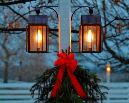 Happy Holidays - ribbon, holidays, lamp, christmas