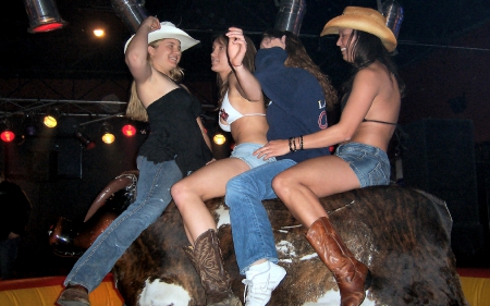 Saturday Night - women, fun, boots, hats, bullride, females, girls, cowgirls, style