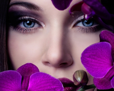 Orchids Beauty - flowers, orchids, face, woman