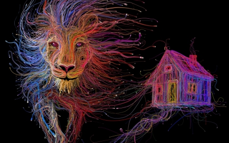 Zodiac ~ Lion - zodiac, lion, black, fantasy, cable, abstract, pink, paper, leo, house