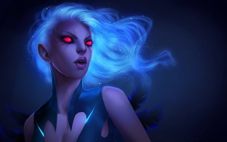 Shendelzare - vengeful spirit, girl, shendelzare, fantasy, dota2, red eyes, art, game, blue, demon