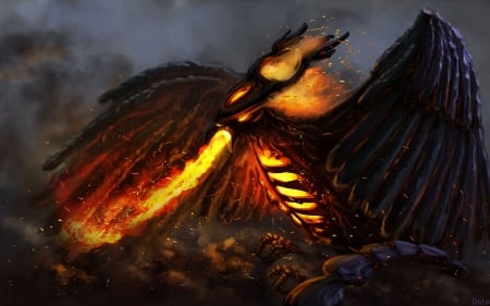 Phoenix - dark, orange, black, phoenix, fantasy, fire, dota2, bird