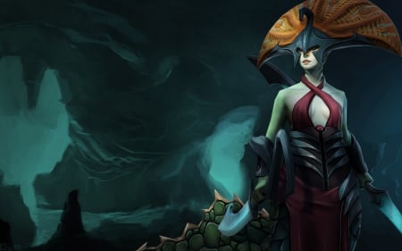 Naga - girl, naga, black, fantasy, dota2, game, siren, mermaid, orange, green