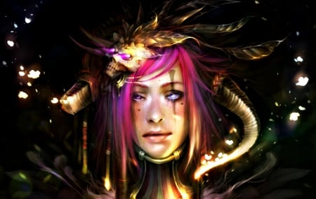 Pinky - helen rusovich, black, fantasy, dragon, pinky, girl, golden, art