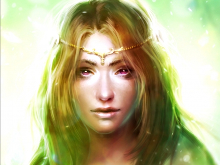 Dorothea - helen rusovich, amethyst eyes, girl, fantasy, green, Dorothea, princess, face, art