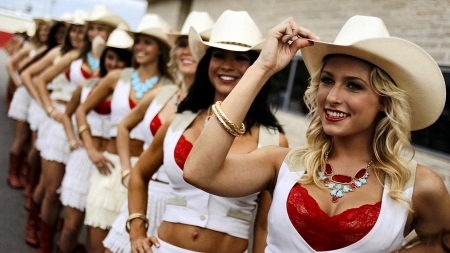 So We're Cowgirls - women, style, fun, models, female, girl, fashion, hats, cowgirls, cheerleaders, western