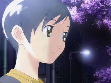 Yoshino Takatsuki - Crossdressing, Hourou Musuko, Yoshino Takatsuki, Anime Girl, Smile, Anime, Street Lamp, Yoshino, Transgender, Wandering Son, Takatsuki, Big Eyes, Night Sky