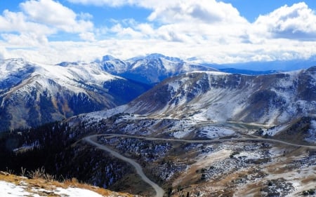 winter mountains - winter, sky, moutain, road