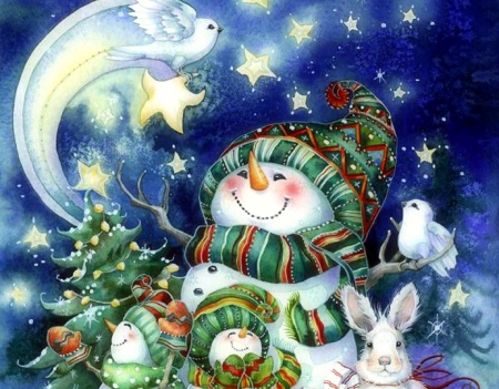 â˜…Joy of Christmasâ˜… - snowmen, creative pre-made, pretty, paintings, gifts, birds, xmas and new year, stars, hare, winter, lovely, christmas, christmas tree, love four seasons, holidays, winter holidays, snow, colors