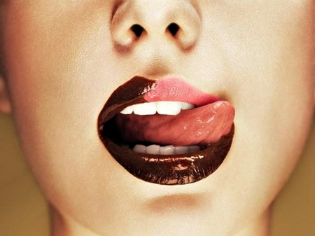 Sweet lipstick - tongue, lips, pink, lipstick, sweet, make-up, chocolate