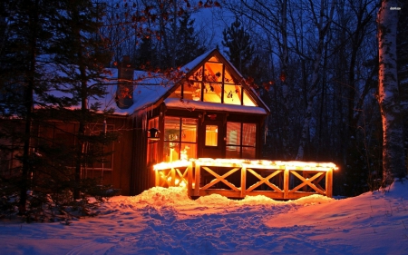 Lights on Winter Porch - houses, abstract, porch, photography, lights