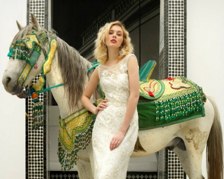 Blond Beauty - blond, horse, woman, model