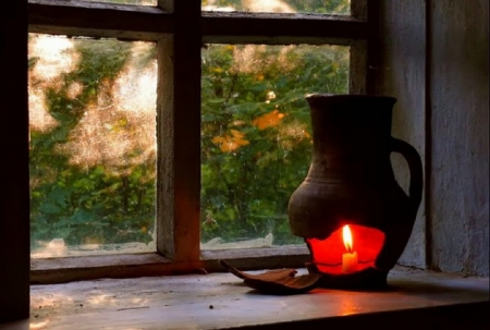 Light on the window - abstract, window, candle, light, still life