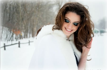 Winter Smile ♥ - winter, snowflakes, beautiful, photography, snow, girl, beauty, smile, woman, brunette