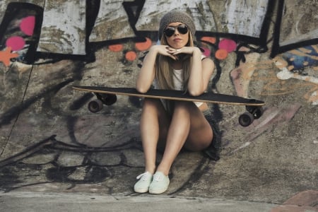 Skater Girl - woman, urban, girl, skater, female, graffiti, sunglasses