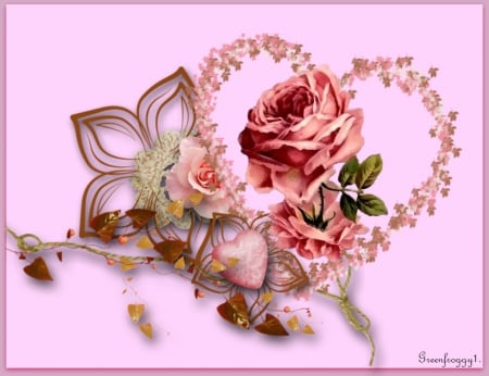 PINK ROSE LOVE - creation, roses, pink, heart