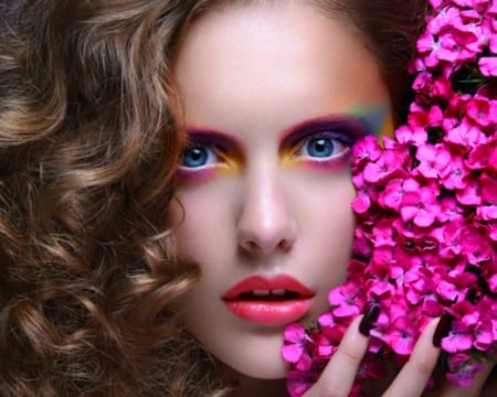 Pretty Face - face, model, flowers, make up, woman